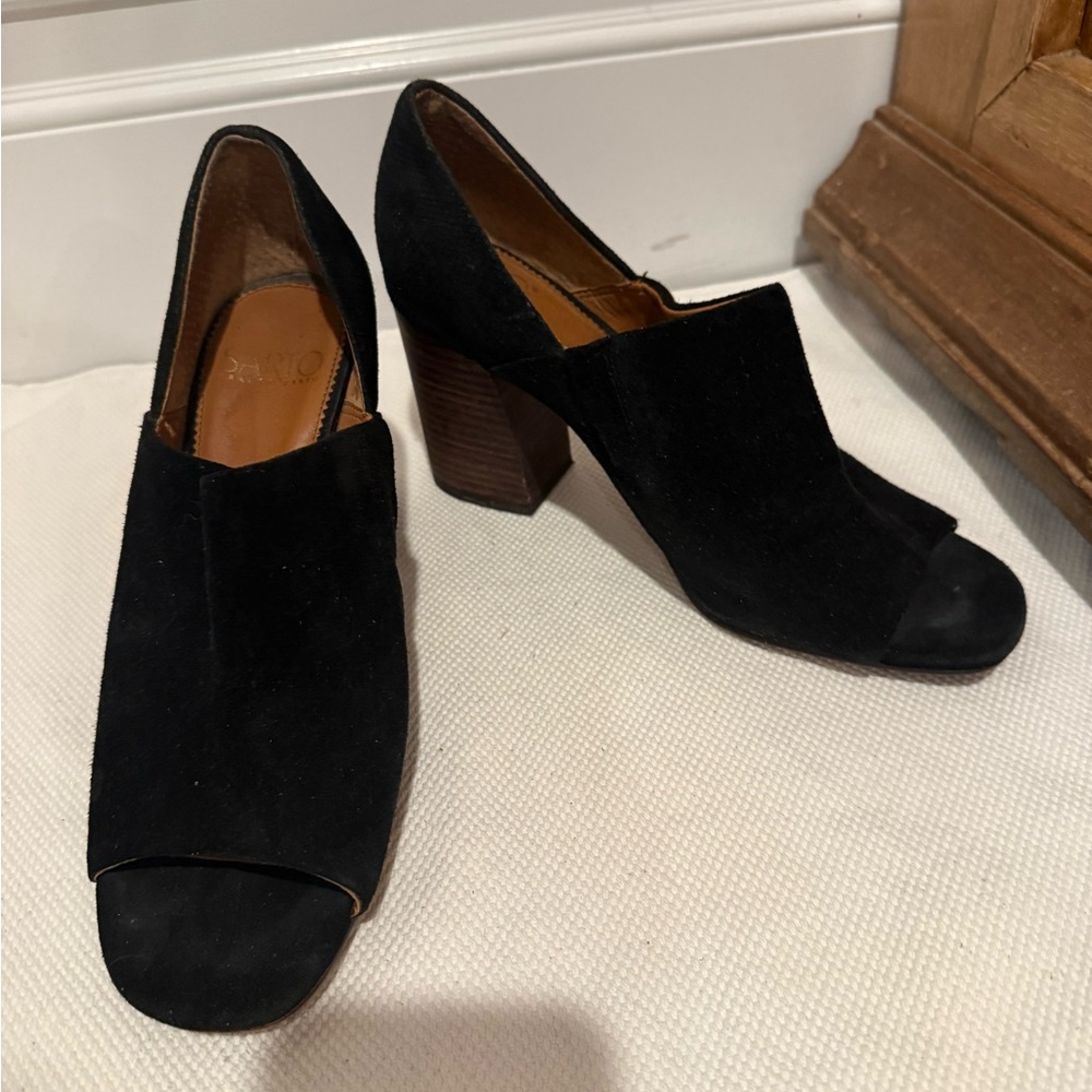 Franco Sarto Black Suede Open-Toe Heels